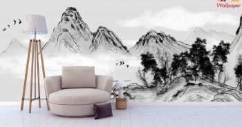 ภาพมงคลแต่งบ้าน ลายเทือกเขาสูง เสริมฮวงจุ้ย สไตส์จีนโบราณ ติดผนังห้องนั่งเล่น แบบที่ 5-EX