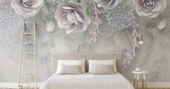 วอลเปเปอร์สั่งพิมพ์ ลายดอกไม้ขาวอมม่วง3D ติดผนังห้องนอน แบบที่ 11-EX1