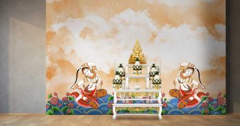 ติดวอลเปอร์สวย ลายพระแม่ธรณีบีบมวยผม ติดห้องพระ (มี3สี)